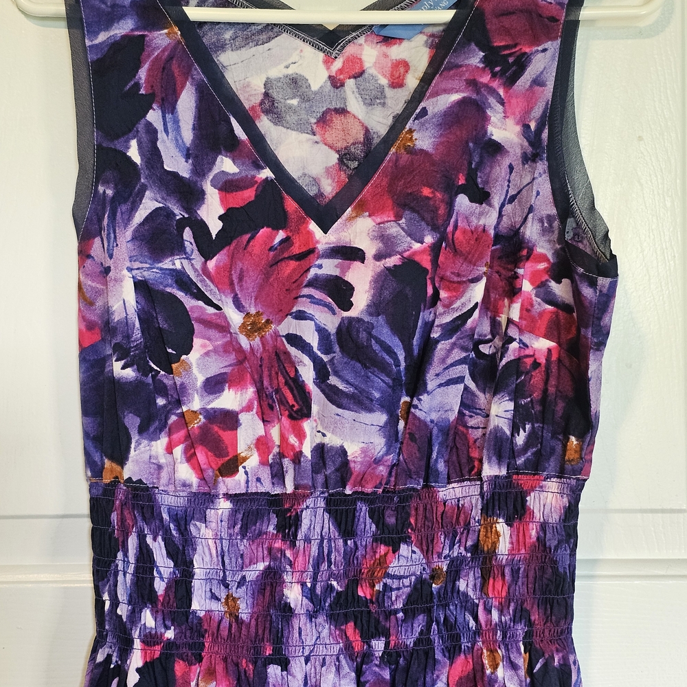Simply Vera Vera Wang Purple and Pink Floral Midi Dress Women's Sz M - Picture 4 of 14